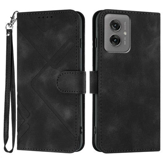 YX0040 For Motorola Moto G55 5G Case Leather Phone Cover Geometry Pattern - Black