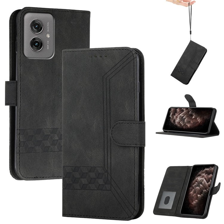 YX0010 Series for Motorola Moto G55 5G Wallet Case Rhombus Lines Leather Phone Cover - Black