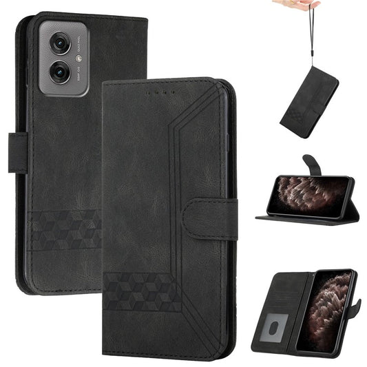 YX0010 Series for Motorola Moto G55 5G Wallet Case Rhombus Lines Leather Phone Cover - Black