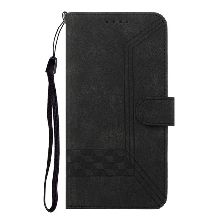 YX0010 Series for Motorola Moto G55 5G Wallet Case Rhombus Lines Leather Phone Cover - Black