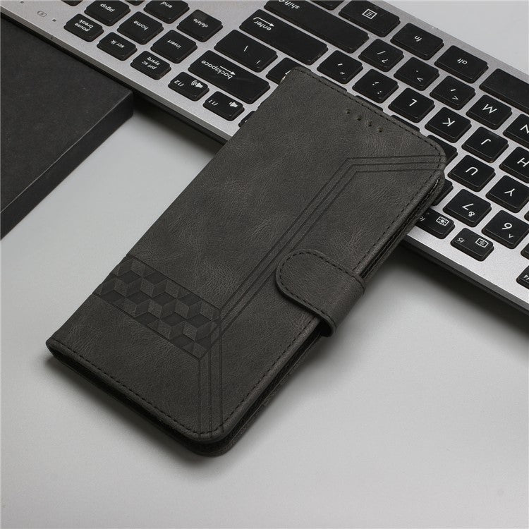 YX0010 Series for Motorola Moto G55 5G Wallet Case Rhombus Lines Leather Phone Cover - Black