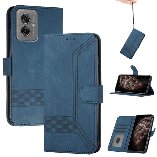 YX0010 Series for Motorola Moto G55 5G Wallet Case Rhombus Lines Leather Phone Cover - Sapphire