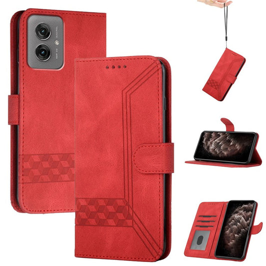 YX0010 Series for Motorola Moto G55 5G Wallet Case Rhombus Lines Leather Phone Cover - Red