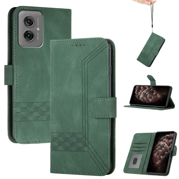 YX0010 Series for Motorola Moto G55 5G Wallet Case Rhombus Lines Leather Phone Cover - Blackish Green