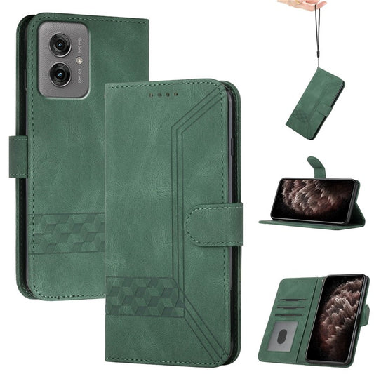 YX0010 Series for Motorola Moto G55 5G Wallet Case Rhombus Lines Leather Phone Cover - Blackish Green
