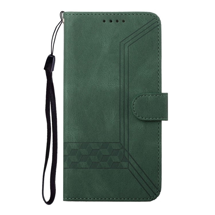 YX0010 Series for Motorola Moto G55 5G Wallet Case Rhombus Lines Leather Phone Cover - Blackish Green