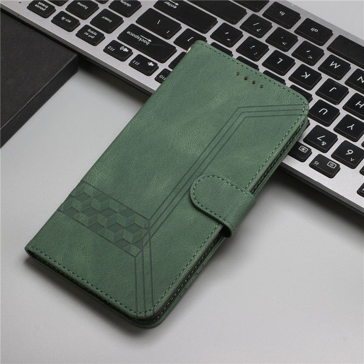 YX0010 Series for Motorola Moto G55 5G Wallet Case Rhombus Lines Leather Phone Cover - Blackish Green