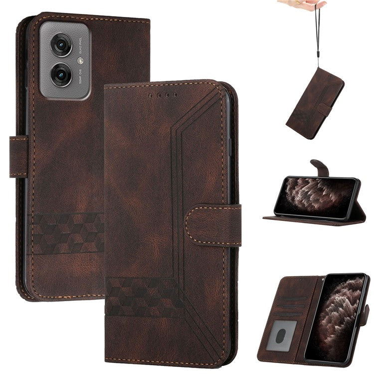 YX0010 Series for Motorola Moto G55 5G Wallet Case Rhombus Lines Leather Phone Cover - Coffee