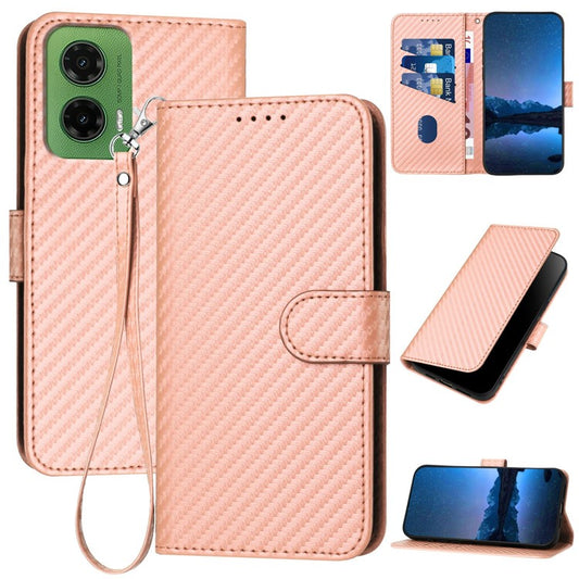 YX0070 For Motorola Moto G35 5G Wallet Case Carbon Fiber Texture Leather Cell Accessories Phone Cover - Pink