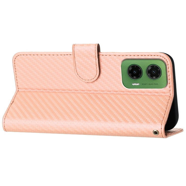 YX0070 For Motorola Moto G35 5G Wallet Case Carbon Fiber Texture Leather Cell Accessories Phone Cover - Pink