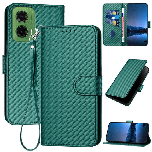 YX0070 For Motorola Moto G35 5G Wallet Case Carbon Fiber Texture Leather Cell Accessories Phone Cover - Blackish Green