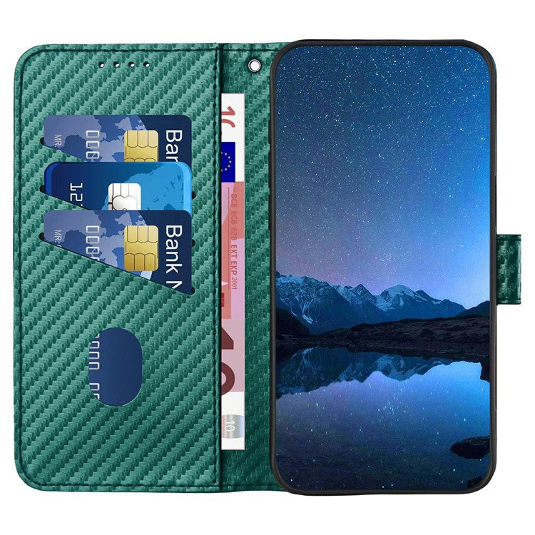 YX0070 For Motorola Moto G35 5G Wallet Case Carbon Fiber Texture Leather Cell Accessories Phone Cover - Blackish Green
