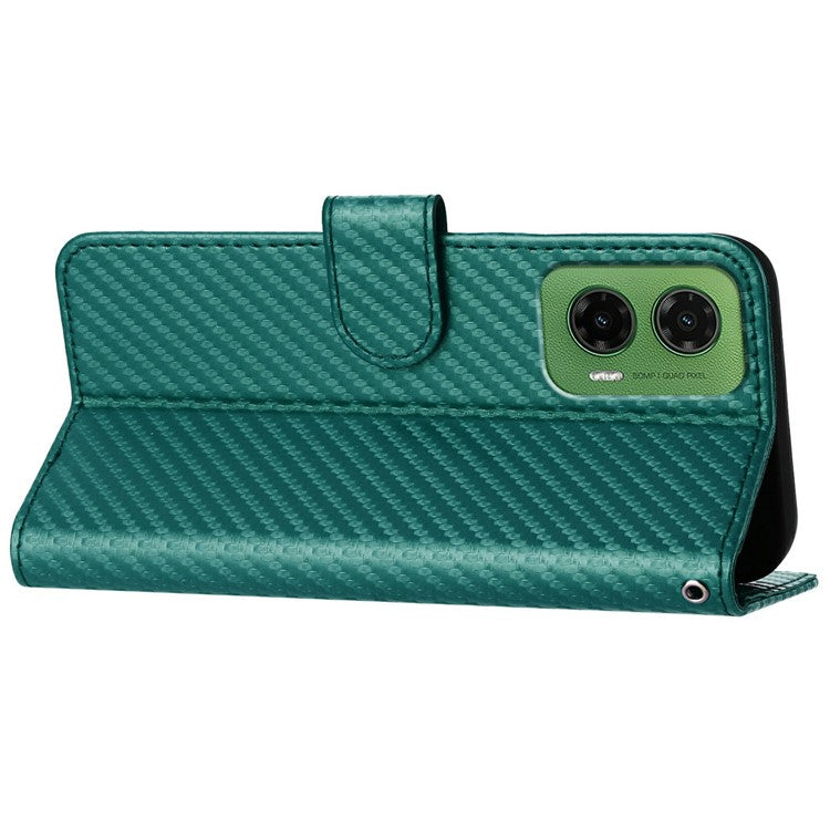 YX0070 For Motorola Moto G35 5G Wallet Case Carbon Fiber Texture Leather Cell Accessories Phone Cover - Blackish Green