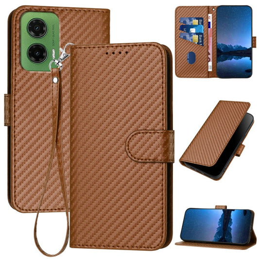 YX0070 For Motorola Moto G35 5G Wallet Case Carbon Fiber Texture Leather Cell Accessories Phone Cover - Coffee