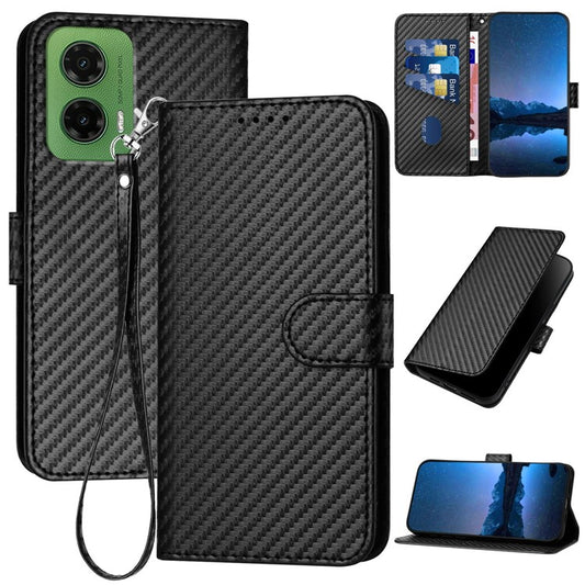 YX0070 For Motorola Moto G35 5G Wallet Case Carbon Fiber Texture Leather Cell Accessories Phone Cover - Black