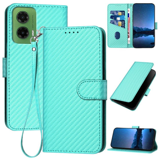 YX0070 For Motorola Moto G35 5G Wallet Case Carbon Fiber Texture Leather Cell Accessories Phone Cover - Baby Blue