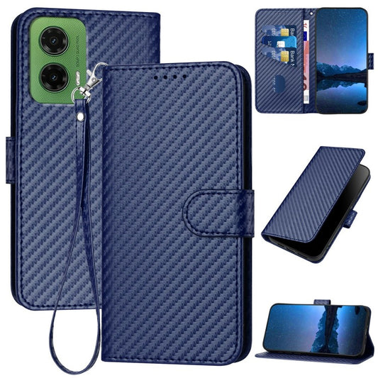 YX0070 For Motorola Moto G35 5G Wallet Case Carbon Fiber Texture Leather Cell Accessories Phone Cover - Sapphire