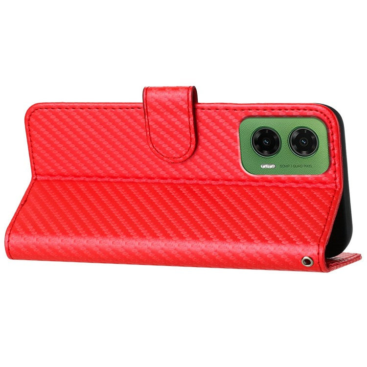 YX0070 For Motorola Moto G35 5G Wallet Case Carbon Fiber Texture Leather Cell Accessories Phone Cover - Red