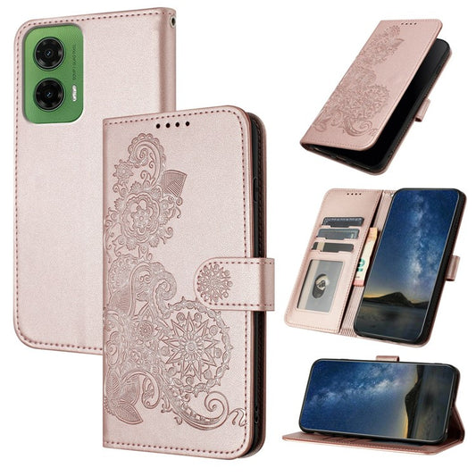 YX0050 For Motorola Moto G35 5G Case Mandala Flower Leather Wallet Phone Cover - Rose Gold