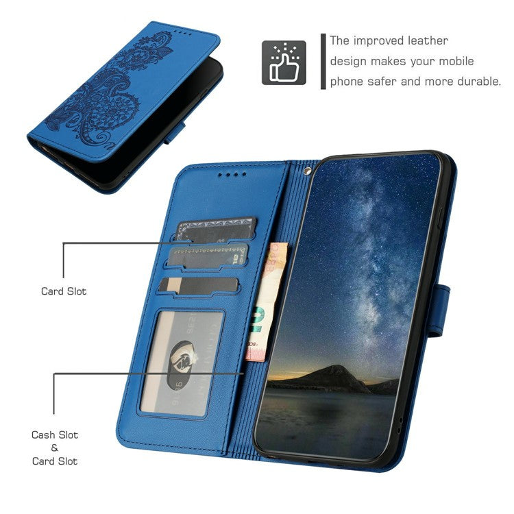 YX0050 For Motorola Moto G35 5G Case Mandala Flower Leather Wallet Phone Cover - Sapphire