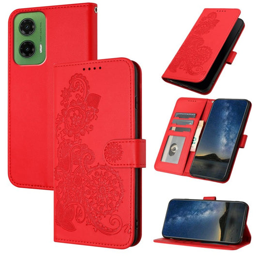 YX0050 For Motorola Moto G35 5G Case Mandala Flower Leather Wallet Phone Cover - Red
