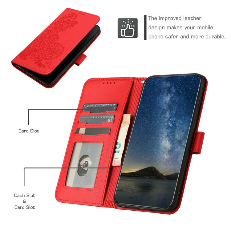 YX0050 For Motorola Moto G35 5G Case Mandala Flower Leather Wallet Phone Cover - Red