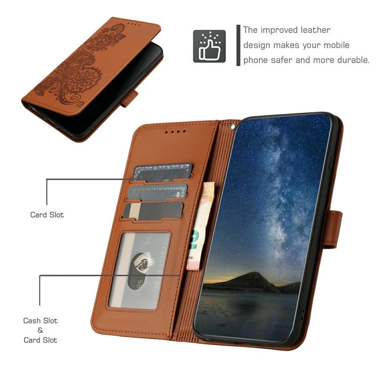 YX0050 For Motorola Moto G35 5G Case Mandala Flower Leather Wallet Phone Cover - Coffee