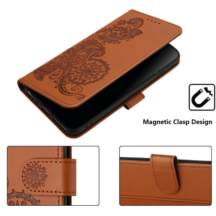 YX0050 For Motorola Moto G35 5G Case Mandala Flower Leather Wallet Phone Cover - Coffee