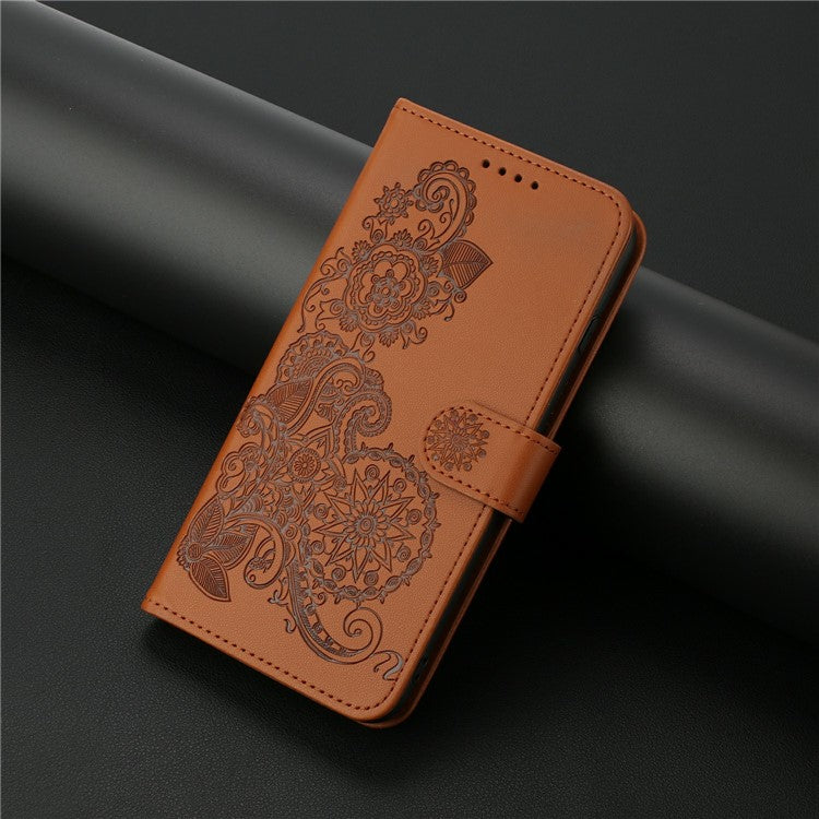 YX0050 For Motorola Moto G35 5G Case Mandala Flower Leather Wallet Phone Cover - Coffee