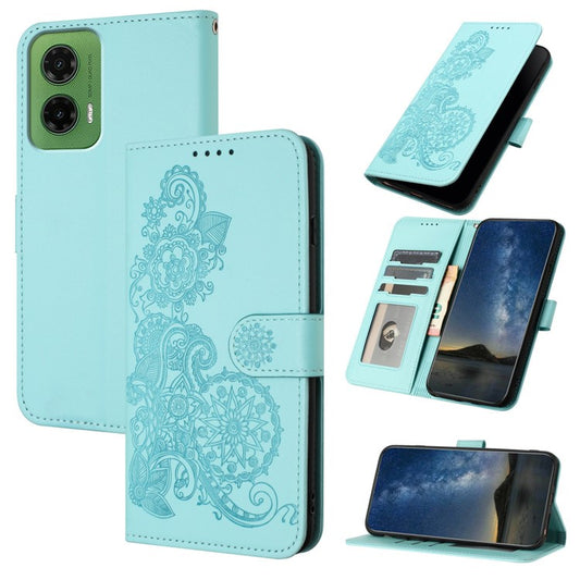 YX0050 For Motorola Moto G35 5G Case Mandala Flower Leather Wallet Phone Cover - Baby Blue