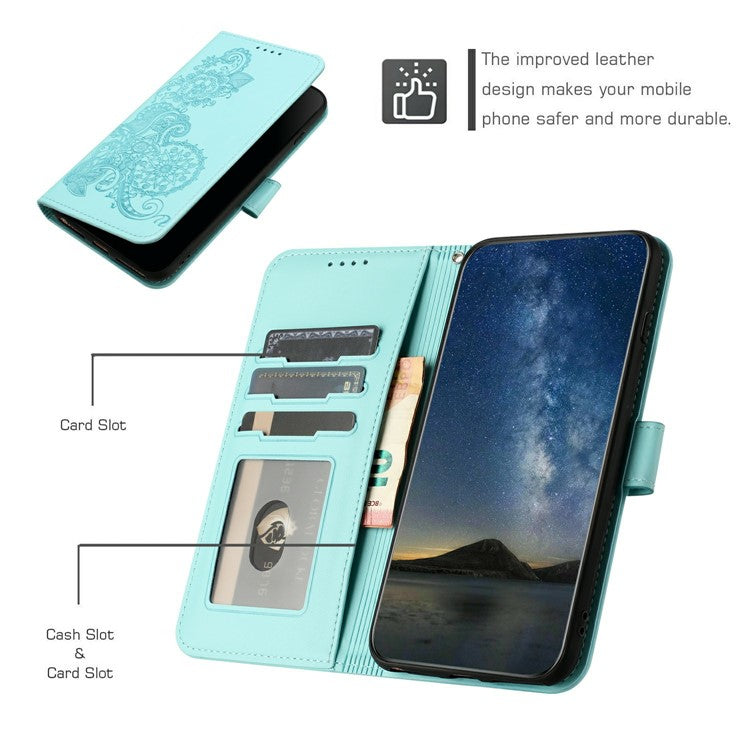 YX0050 For Motorola Moto G35 5G Case Mandala Flower Leather Wallet Phone Cover - Baby Blue