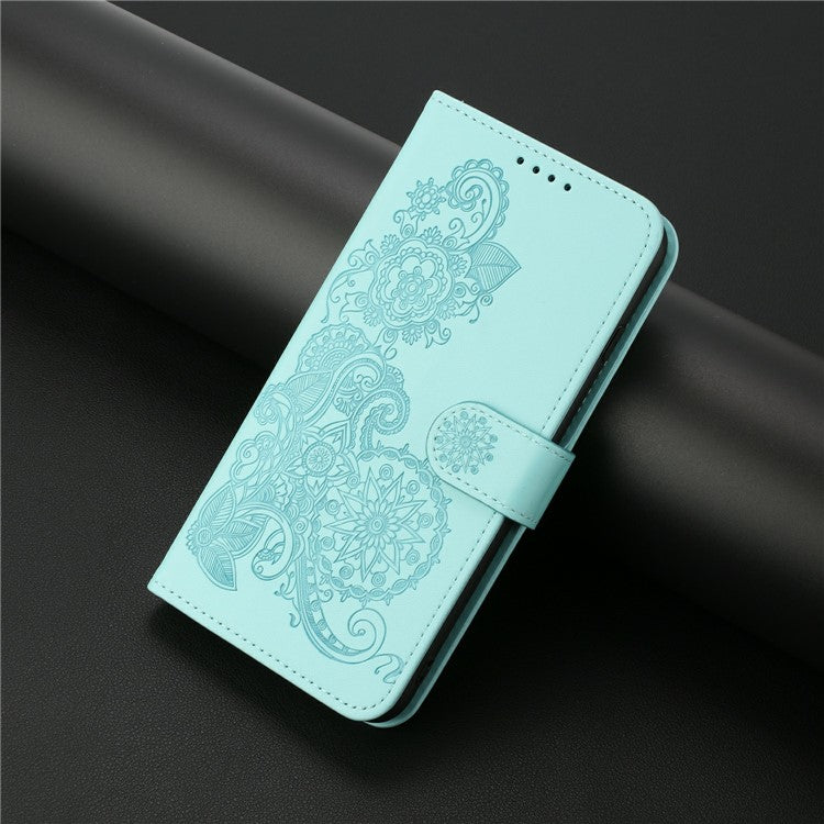 YX0050 For Motorola Moto G35 5G Case Mandala Flower Leather Wallet Phone Cover - Baby Blue