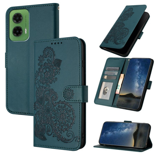 YX0050 For Motorola Moto G35 5G Case Mandala Flower Leather Wallet Phone Cover - Blackish Green