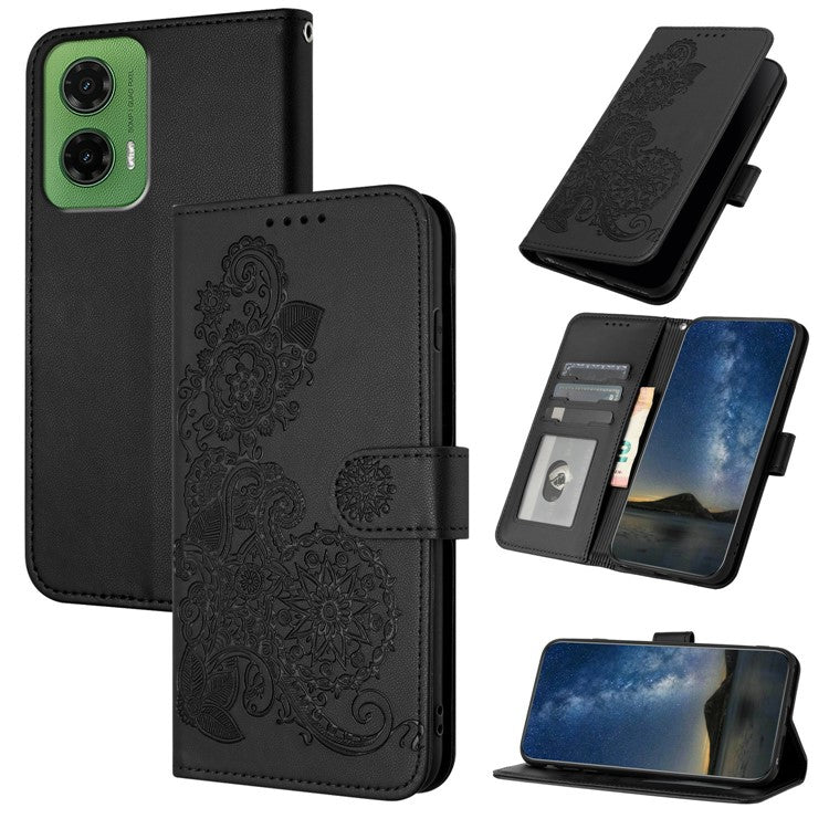 YX0050 For Motorola Moto G35 5G Case Mandala Flower Leather Wallet Phone Cover - Black
