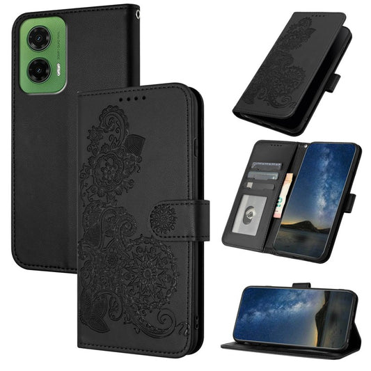 YX0050 For Motorola Moto G35 5G Case Mandala Flower Leather Wallet Phone Cover - Black
