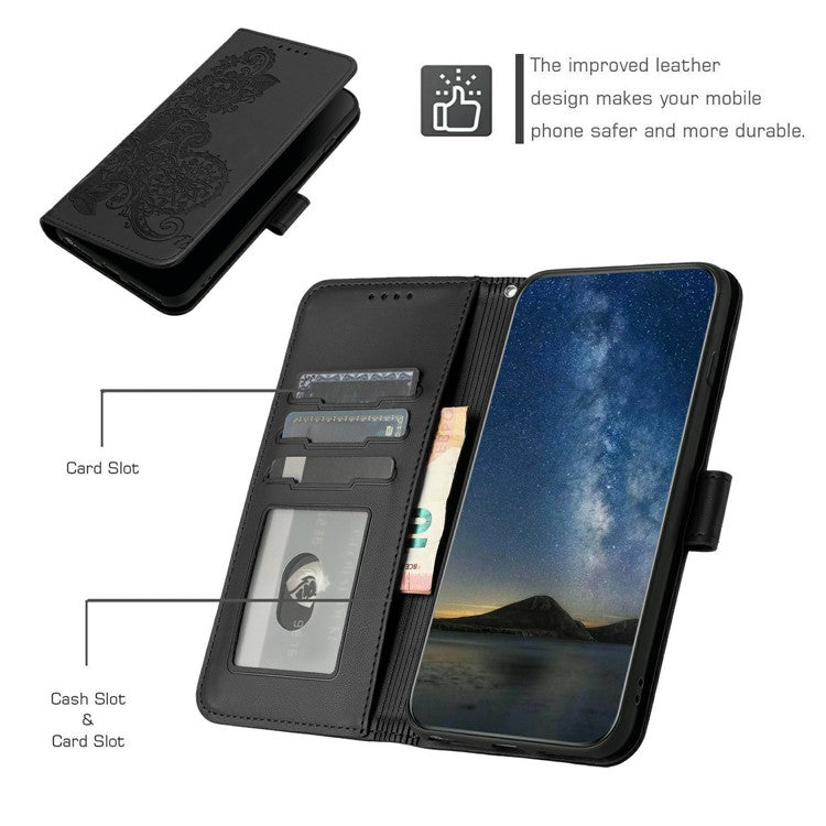 YX0050 For Motorola Moto G35 5G Case Mandala Flower Leather Wallet Phone Cover - Black
