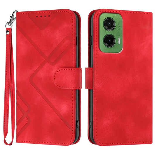 YX0040 For Motorola Moto G35 5G Case Leather Phone Cover Geometry Pattern - Red