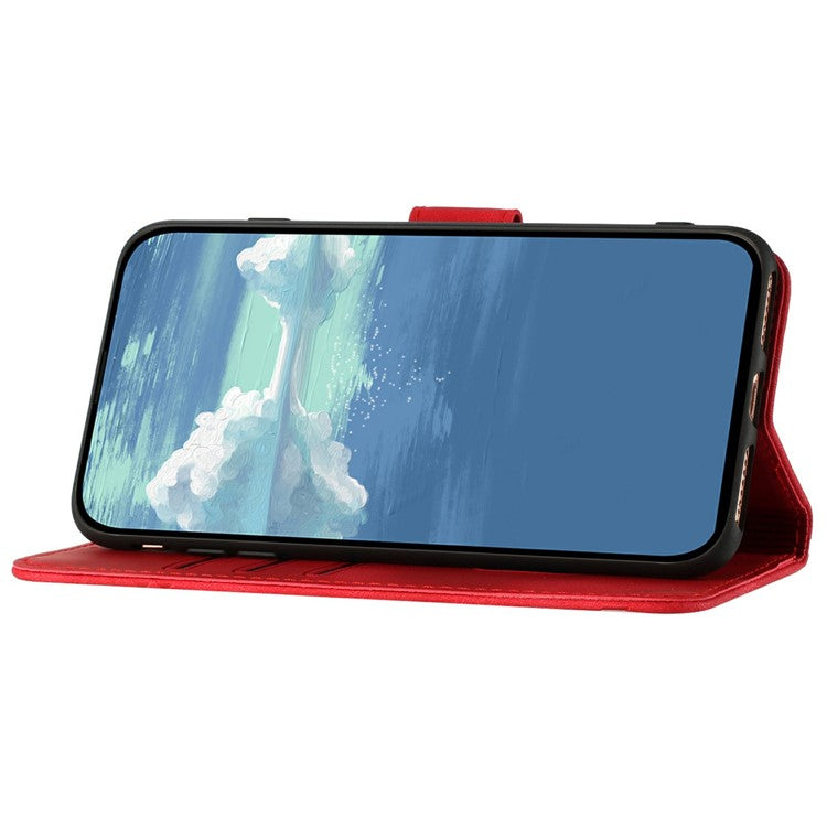 YX0040 For Motorola Moto G35 5G Case Leather Phone Cover Geometry Pattern - Red