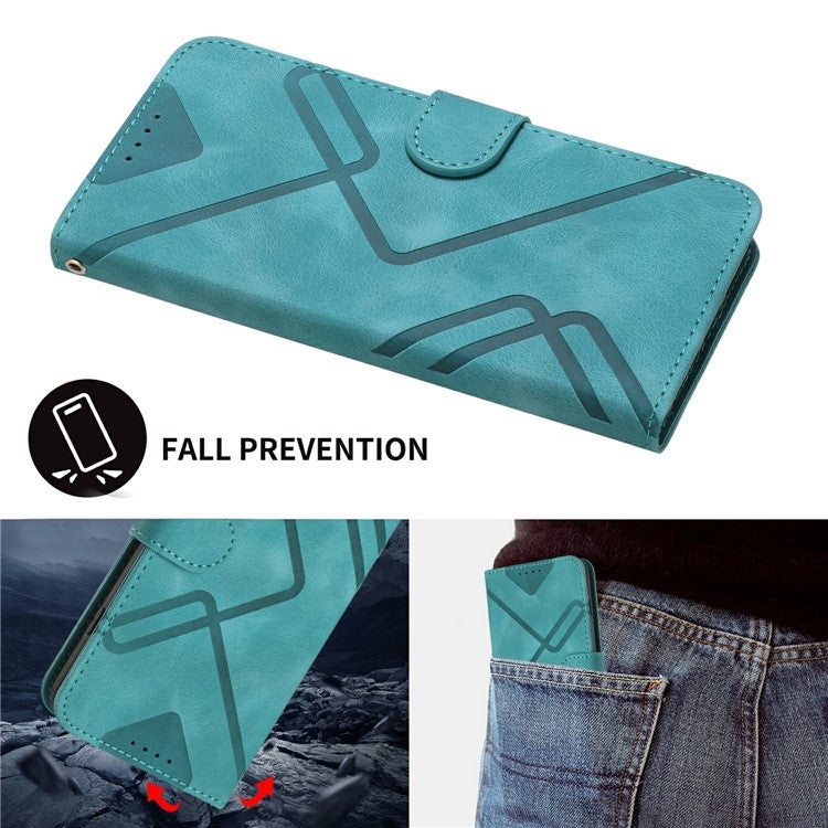 YX0040 For Motorola Moto G35 5G Case Leather Phone Cover Geometry Pattern - Baby Blue