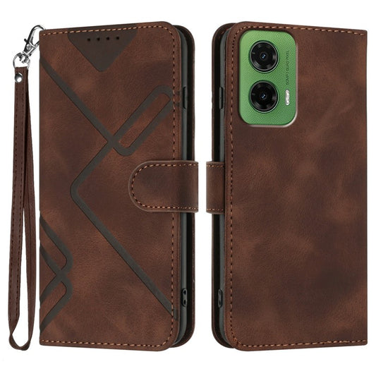 YX0040 For Motorola Moto G35 5G Case Leather Phone Cover Geometry Pattern - Coffee