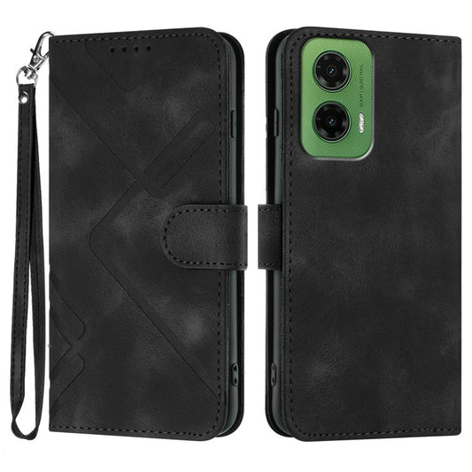 YX0040 For Motorola Moto G35 5G Case Leather Phone Cover Geometry Pattern - Black
