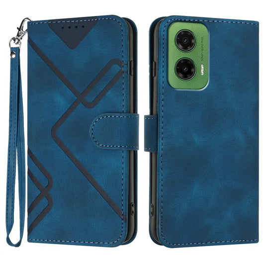YX0040 For Motorola Moto G35 5G Case Leather Phone Cover Geometry Pattern - Sapphire