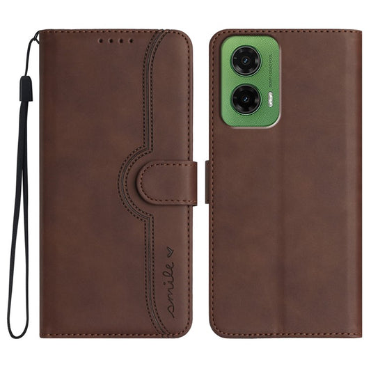 YX0030 For Motorola Moto G35 5G Case Leather Phone Cover Wallet Stand Design - Coffee