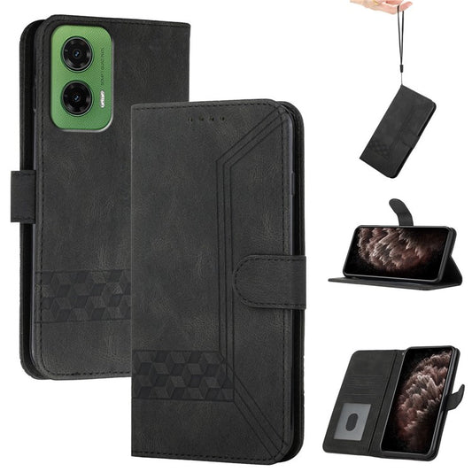 YX0010 Series for Motorola Moto G35 5G Wallet Case Rhombus Lines Leather Phone Cover - Black