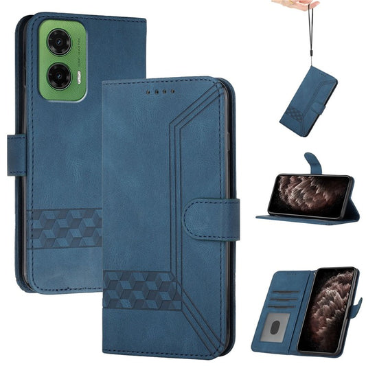 YX0010 Series for Motorola Moto G35 5G Wallet Case Rhombus Lines Leather Phone Cover - Sapphire