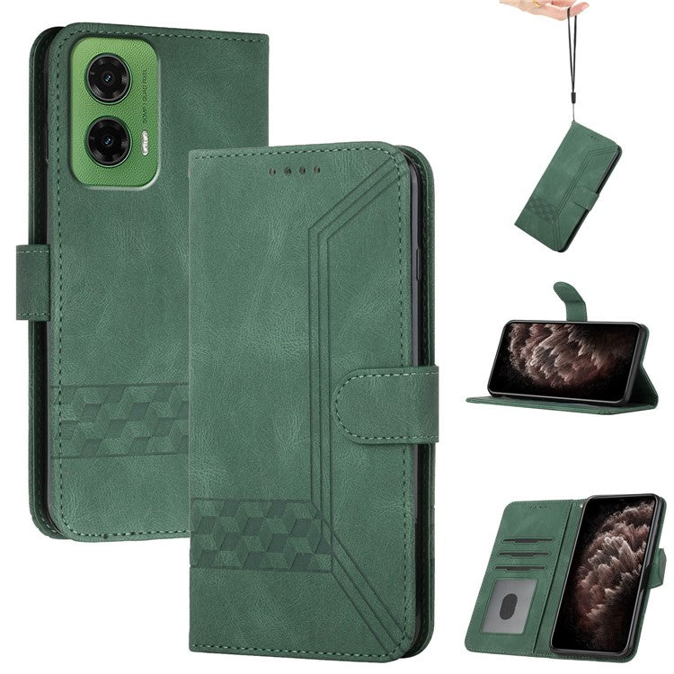 YX0010 Series for Motorola Moto G35 5G Wallet Case Rhombus Lines Leather Phone Cover - Blackish Green