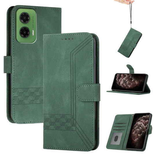 YX0010 Series for Motorola Moto G35 5G Wallet Case Rhombus Lines Leather Phone Cover - Blackish Green