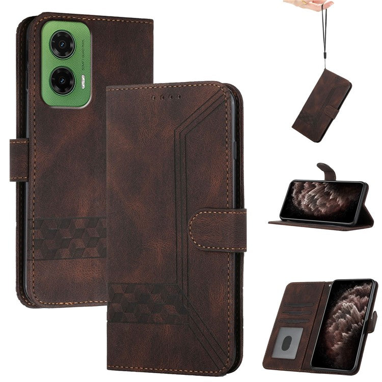 YX0010 Series for Motorola Moto G35 5G Wallet Case Rhombus Lines Leather Phone Cover - Coffee