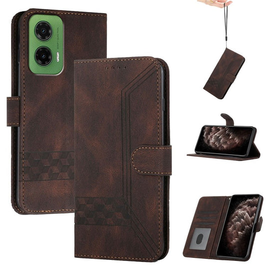 YX0010 Series for Motorola Moto G35 5G Wallet Case Rhombus Lines Leather Phone Cover - Coffee