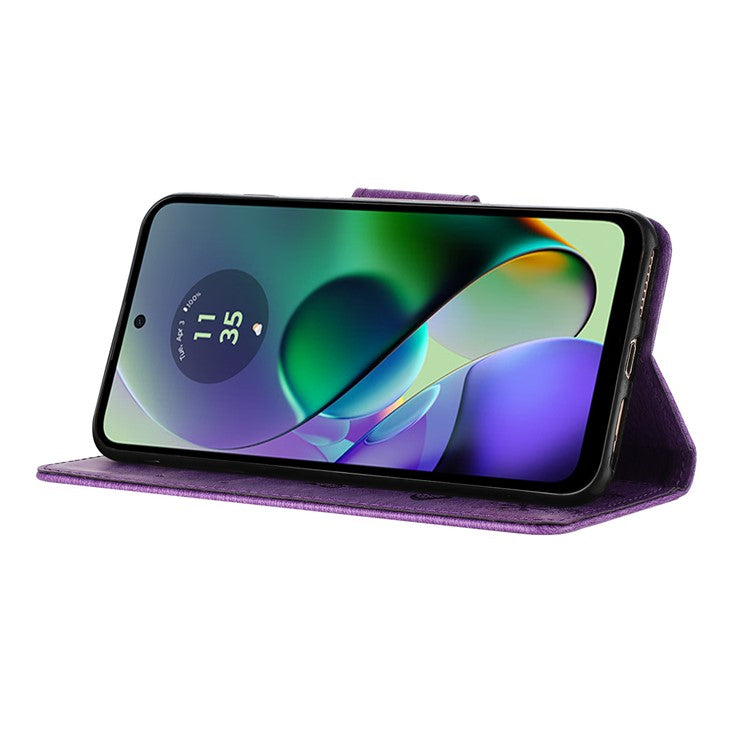 For Motorola Moto G35 5G Case Butterflies Flower Leather Wallet Flip Phone Cover - Purple